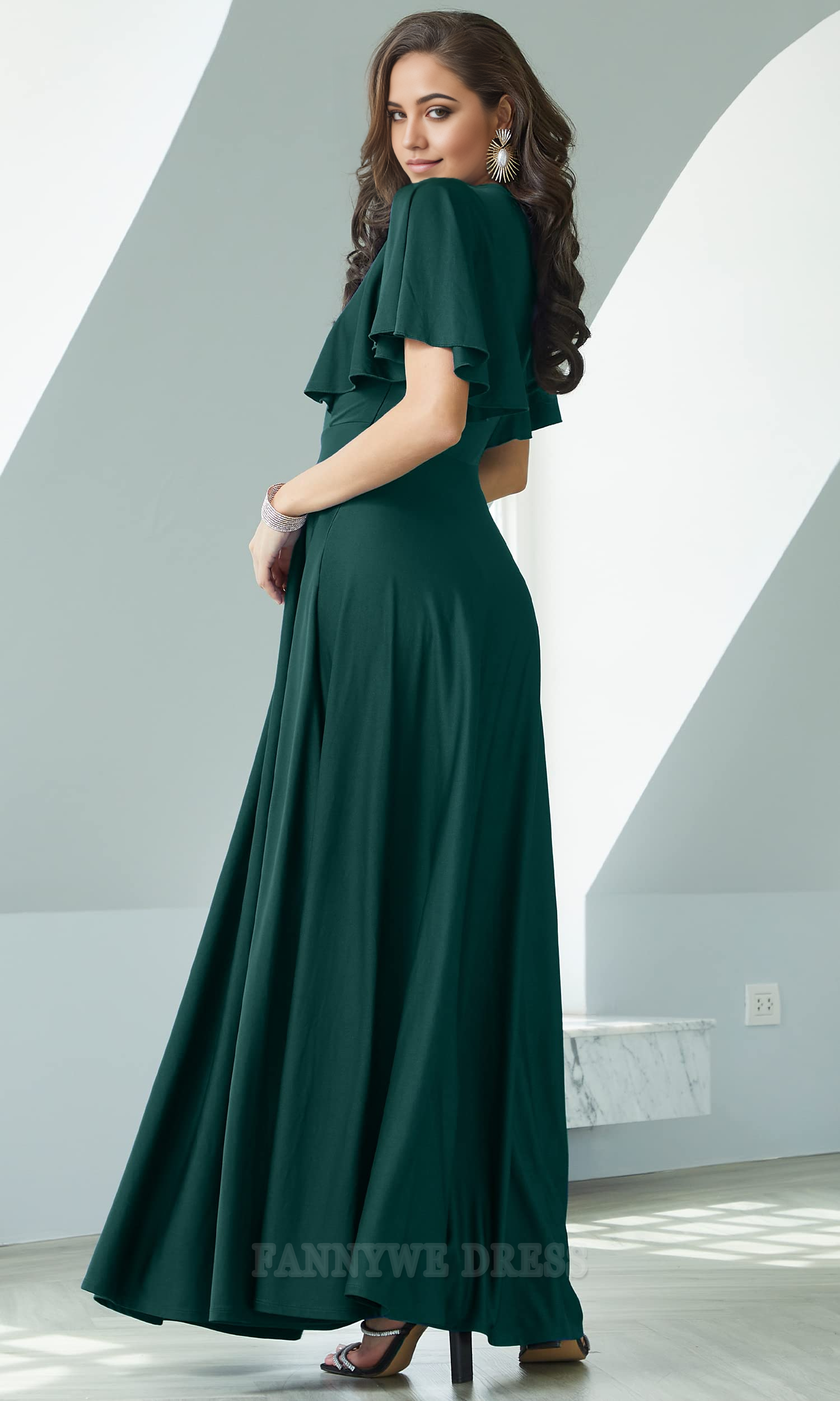 Vestido formal largo elegante con escote en V y corte A para dama de honor, vestido de noche, vestido de fiesta